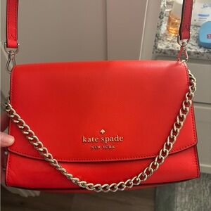 kate spade red saffiano leather crossbody with gold chain